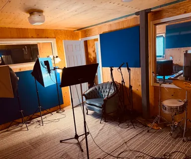 The vocal booth and instruments at Fly Away
